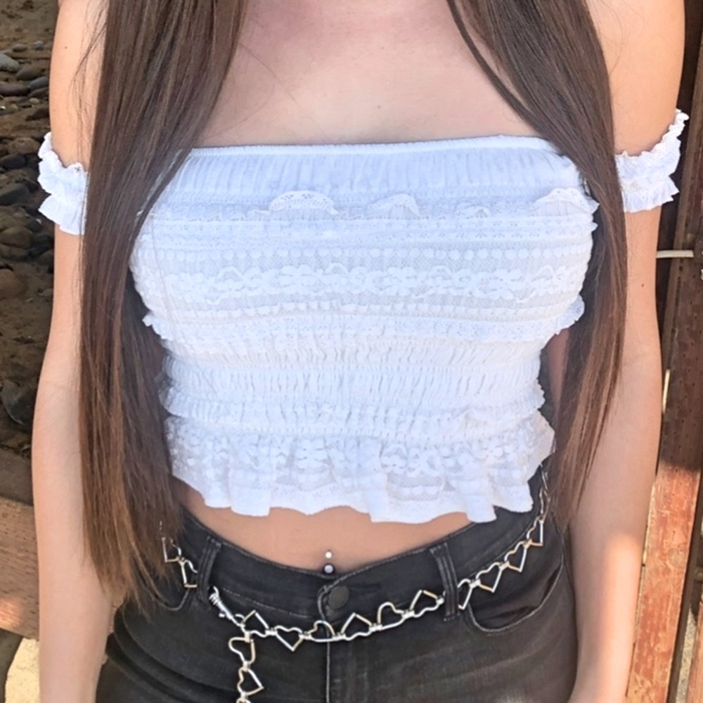 ⭐️ Urban Outfitters White Smocked Lace Tube Top